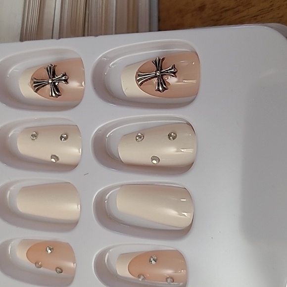 2/$16 Rhinestone Cross French Manicure Press on Nails - Picture 16 of 16